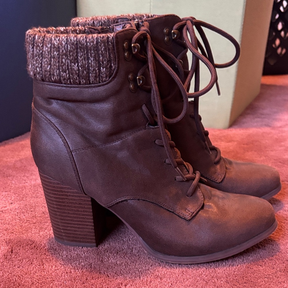 Brown Lace-Up Ankle Boots